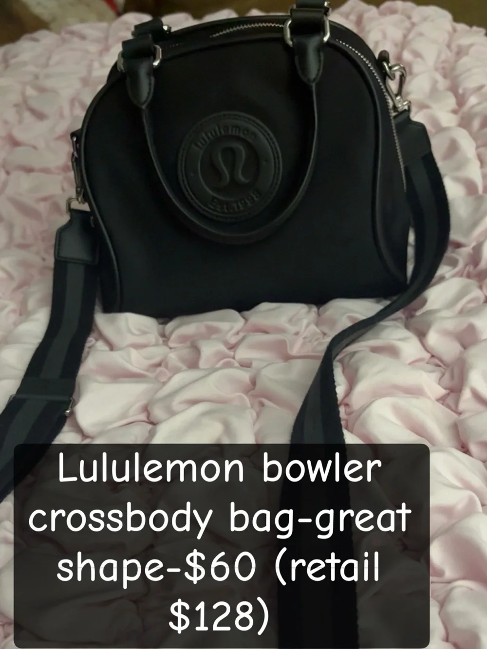 lululemon athletica Black Bowler-Style Crossbody Bag with Wide Strap